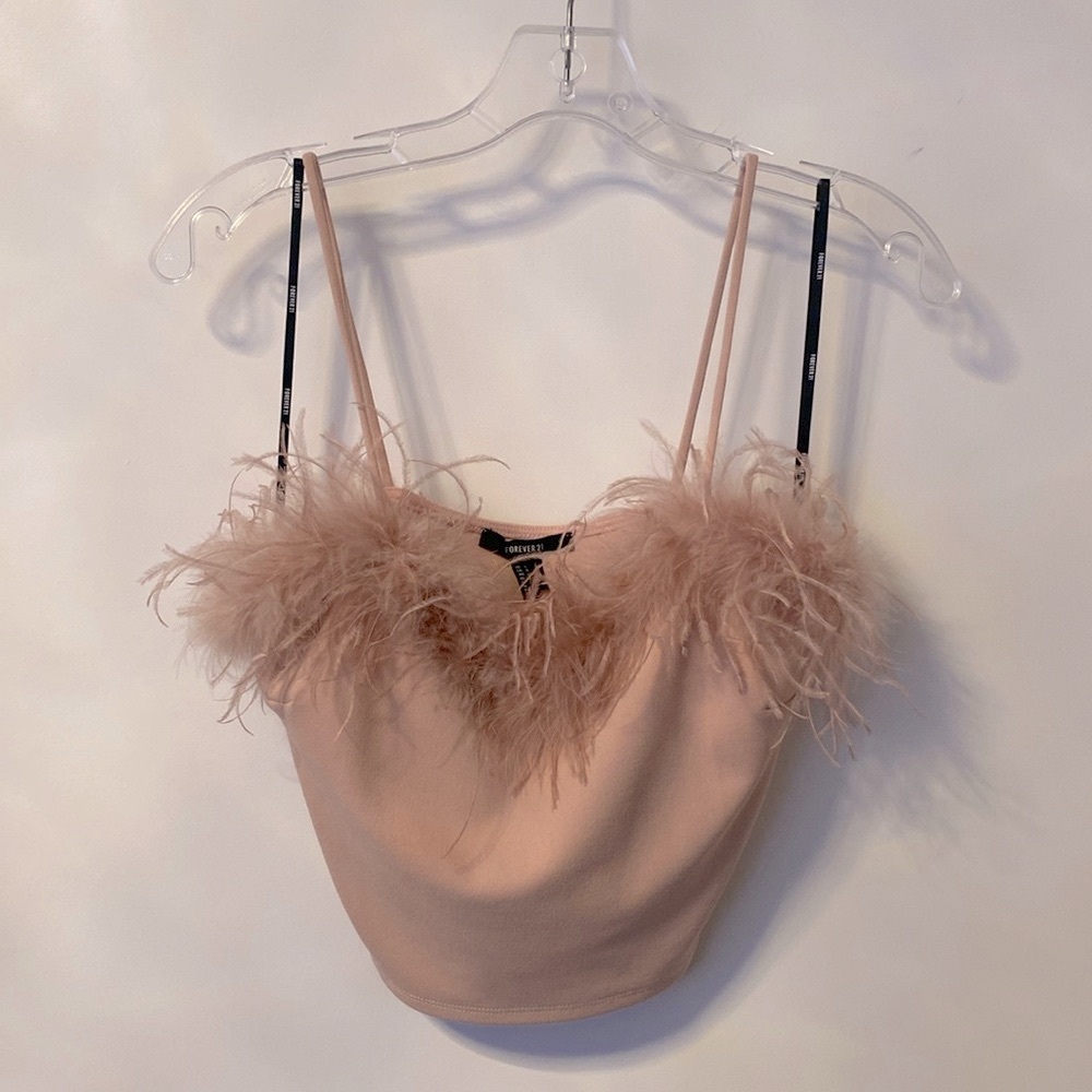 FOREVER 21  Pink Feather Trim Cropped Top NWT